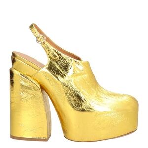 Dries Van Noten gold metallic platform slingbacks with 150mm heel